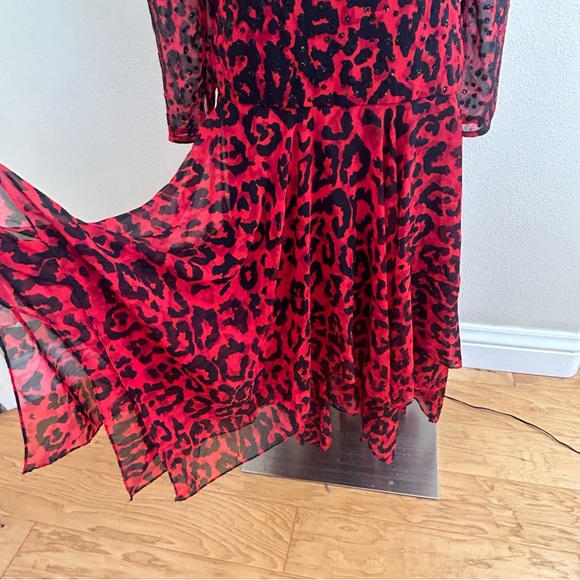 Vintage A.J. Bari Salsa Cocktail Dress Red with Black Leopard Animal Print USA - Picture 4 of 10